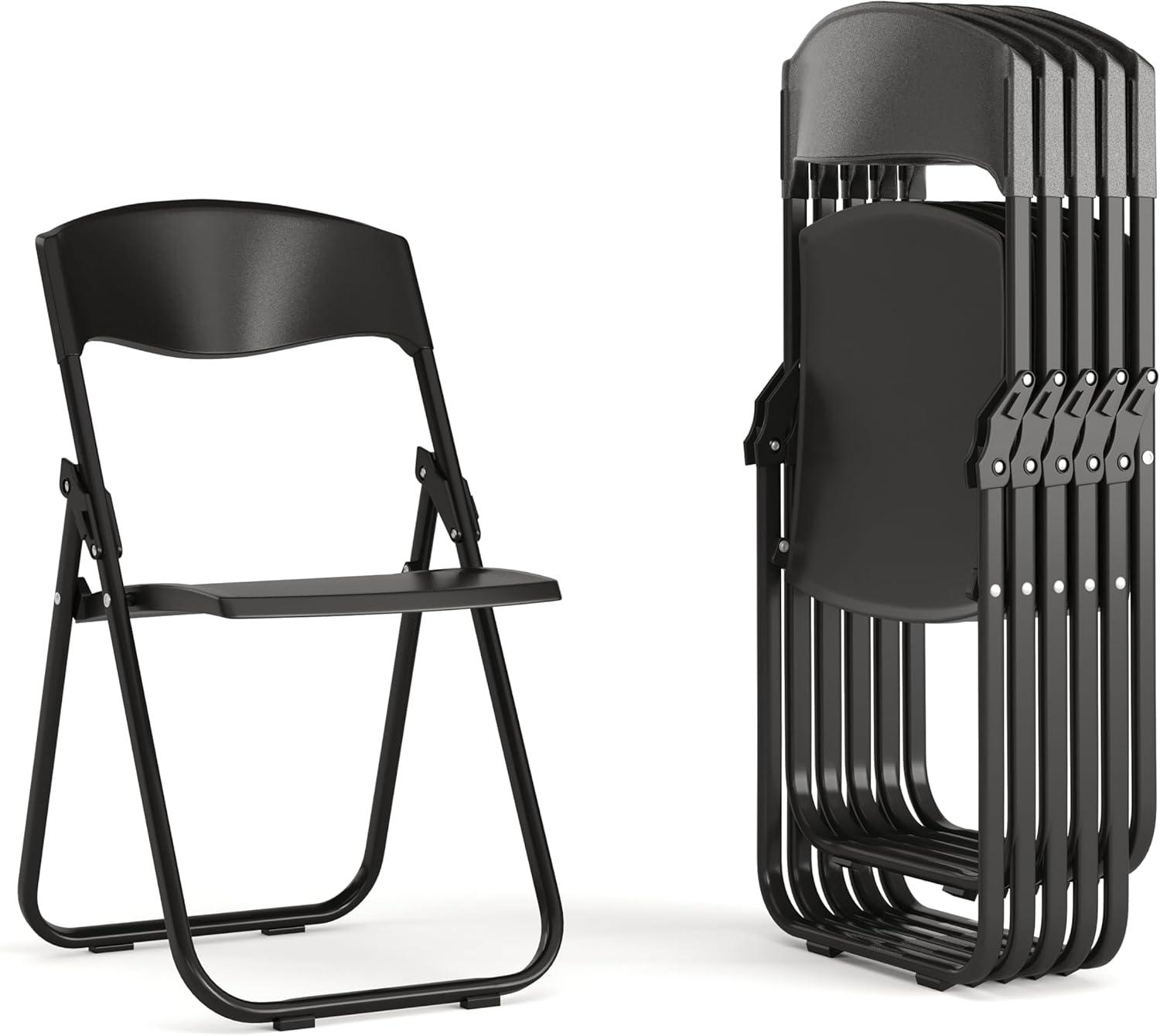imageFlash Furniture 6 Pack HERCULES Series 500 lb Capacity Heavy Duty Black Plastic Folding Chair with Builtin Ganging BracketsBlack