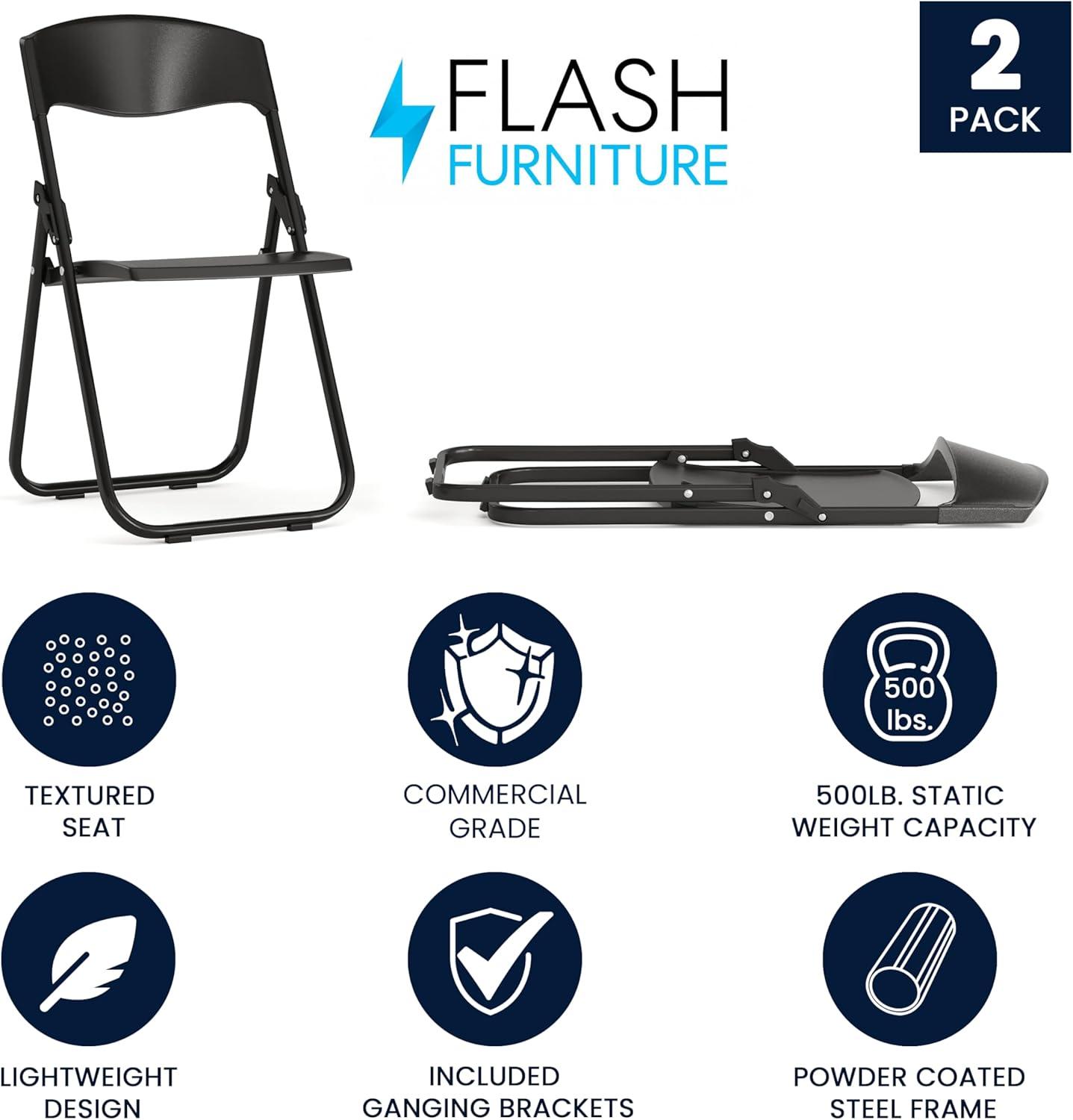 imageFlash Furniture 6 Pack HERCULES Series 500 lb Capacity Heavy Duty Black Plastic Folding Chair with Builtin Ganging BracketsBlack