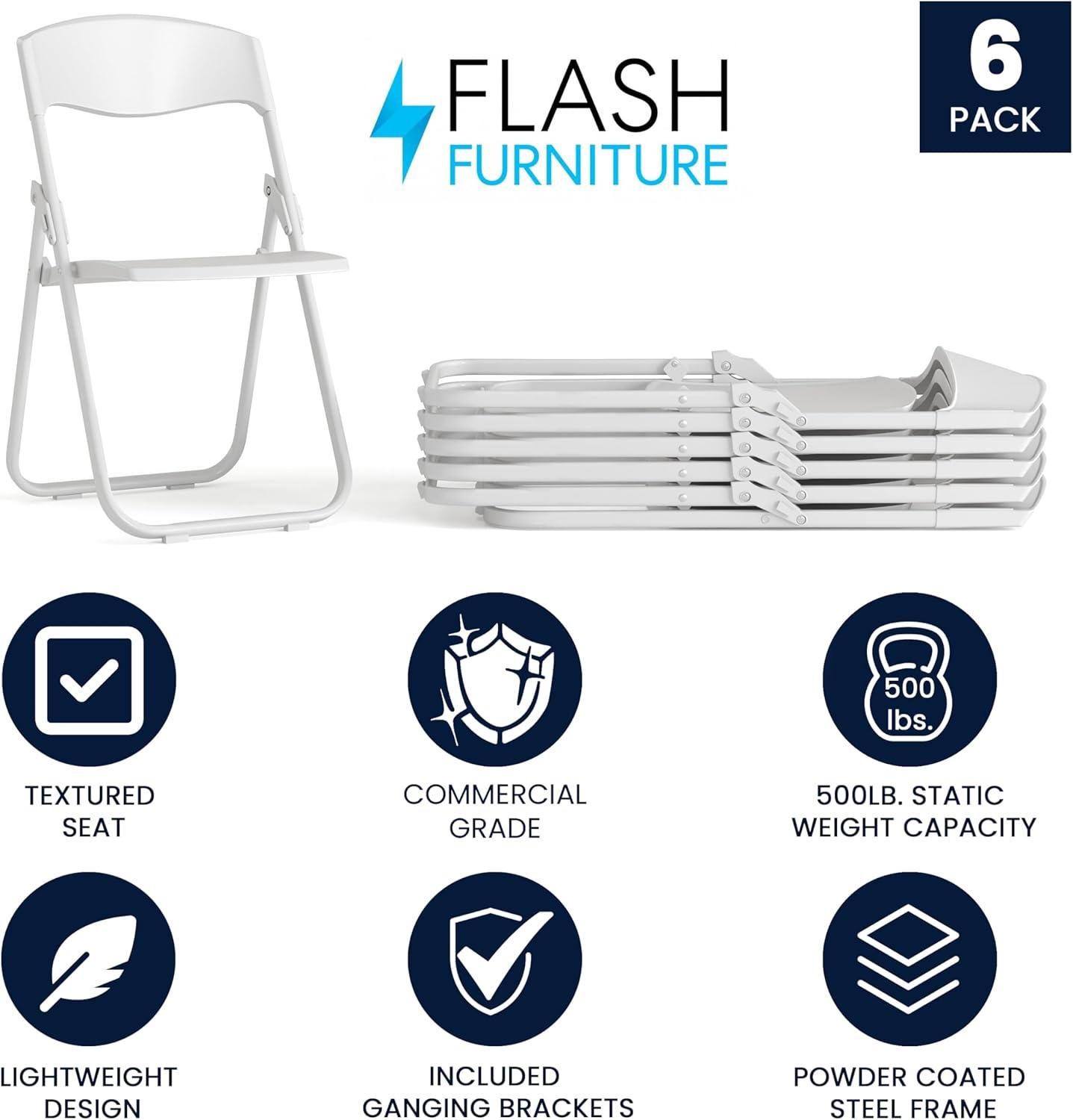 imageFlash Furniture 6 Pack HERCULES Series 500 lb Capacity Heavy Duty Black Plastic Folding Chair with Builtin Ganging BracketsWhite