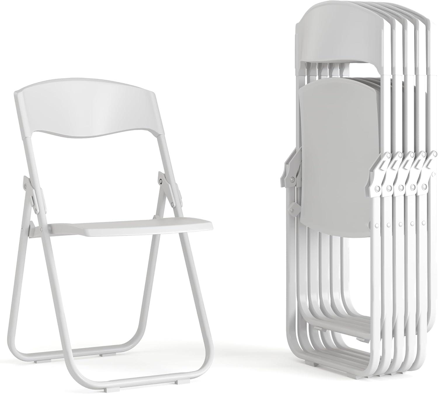 imageFlash Furniture 6 Pack HERCULES Series 500 lb Capacity Heavy Duty Black Plastic Folding Chair with Builtin Ganging BracketsWhite