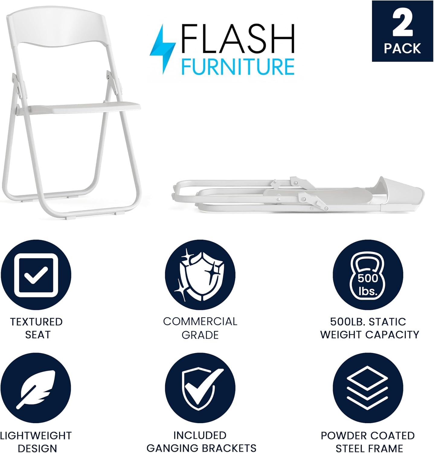 imageFlash Furniture 6 Pack HERCULES Series 500 lb Capacity Heavy Duty Black Plastic Folding Chair with Builtin Ganging BracketsWhite