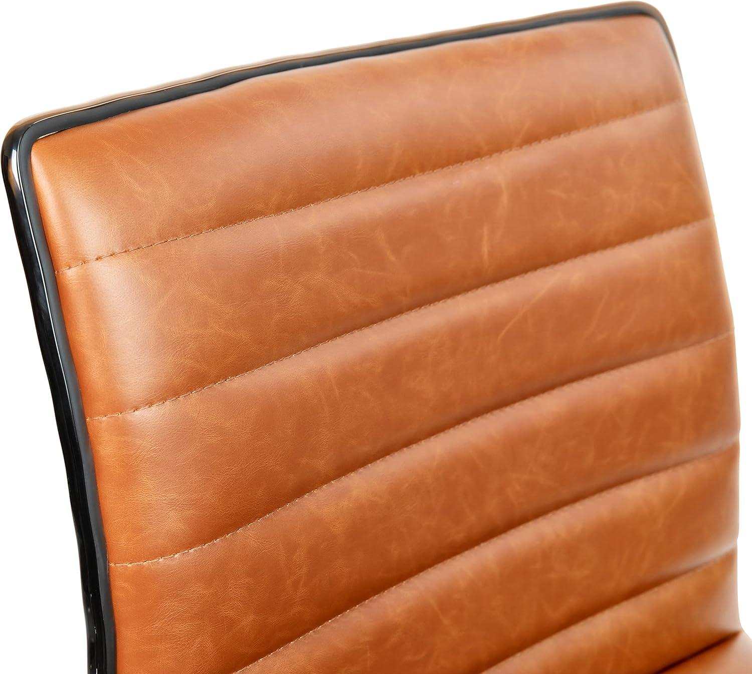 imageFlash Furniture Alan Office Task Chair Brown Vinyl Chrome Frame Armless Ribbed Back and Seat Low Back DesignBrownBlack