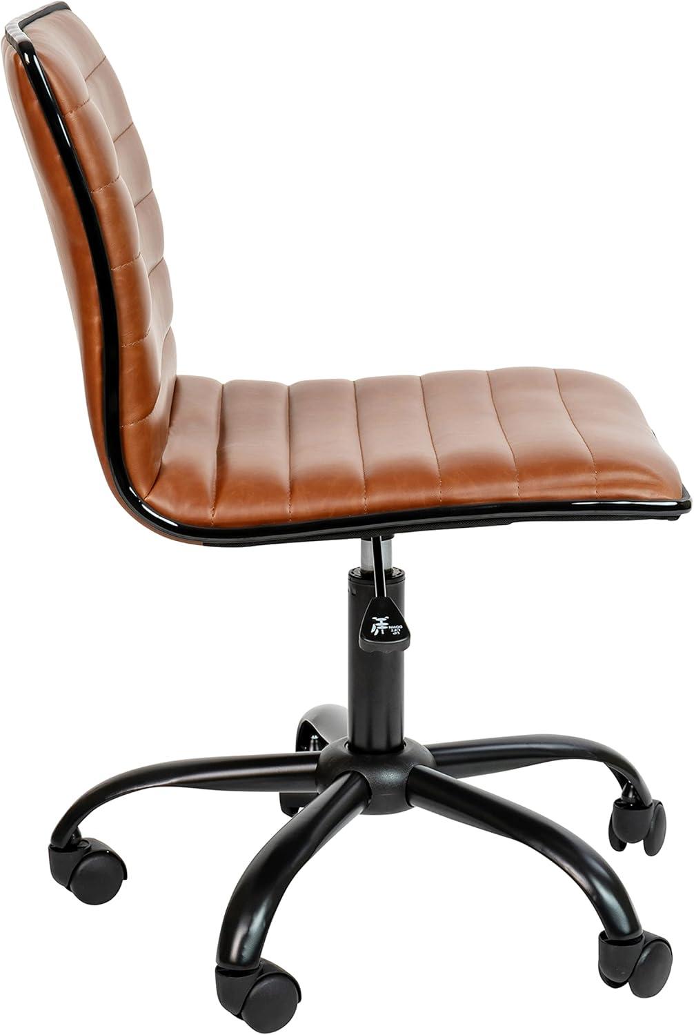 imageFlash Furniture Alan Office Task Chair Brown Vinyl Chrome Frame Armless Ribbed Back and Seat Low Back DesignBrownBlack