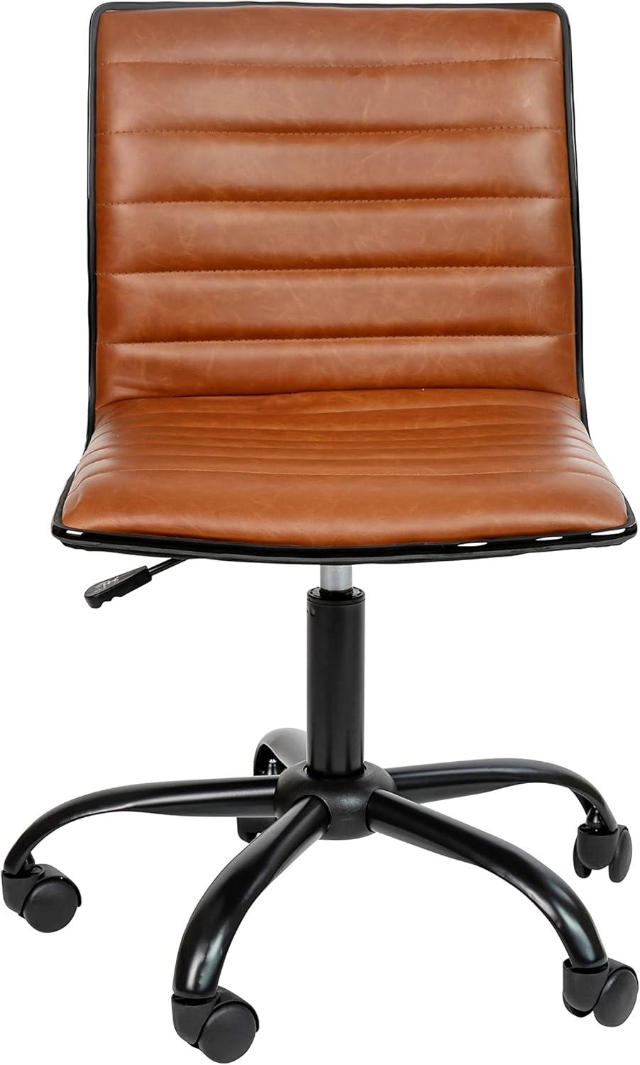 imageFlash Furniture Alan Office Task Chair Brown Vinyl Chrome Frame Armless Ribbed Back and Seat Low Back DesignBrownBlack