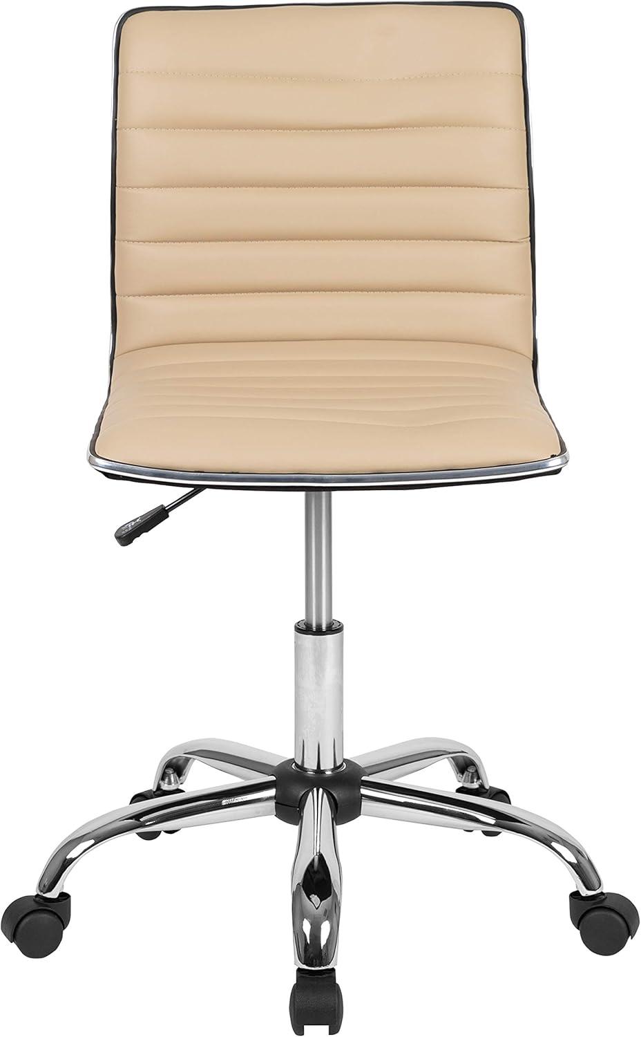 imageFlash Furniture Alan Office Task Chair Brown Vinyl Chrome Frame Armless Ribbed Back and Seat Low Back DesignTanChrome