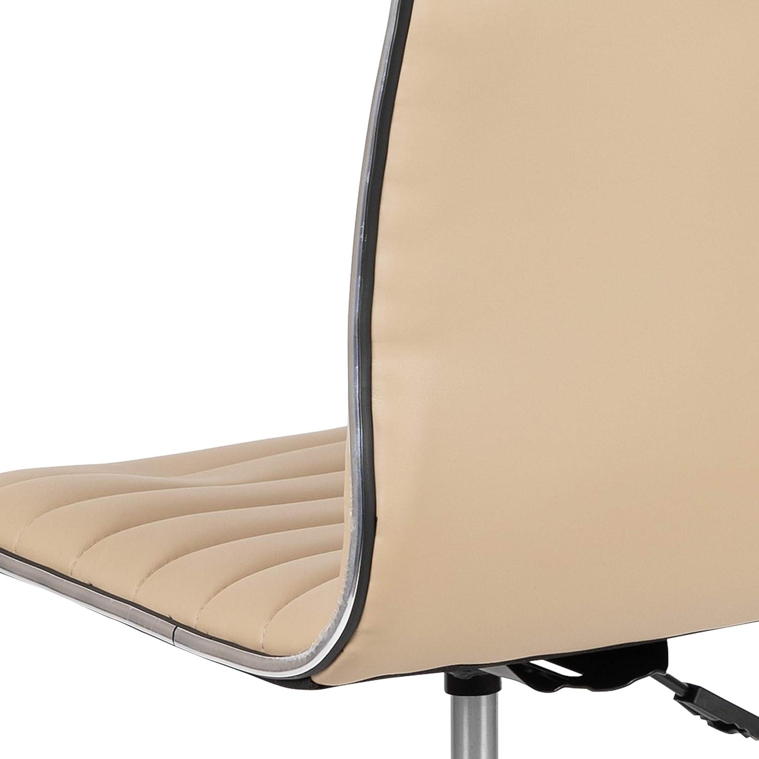 imageFlash Furniture Alan Office Task Chair Brown Vinyl Chrome Frame Armless Ribbed Back and Seat Low Back DesignTanChrome