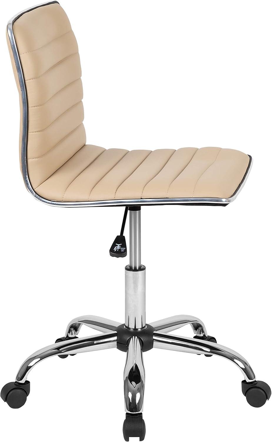 imageFlash Furniture Alan Office Task Chair Brown Vinyl Chrome Frame Armless Ribbed Back and Seat Low Back DesignTanChrome