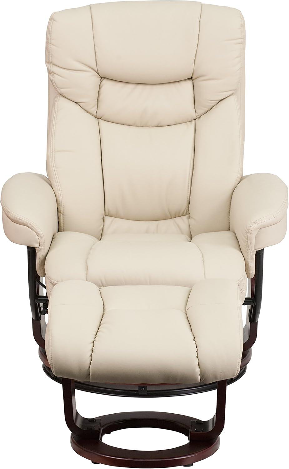 imageFlash Furniture Allie LeatherSoft Upholstered Recliner with Footrest Arms and Headrest Padded Swivel Recliner Chair and Ottoman Set PaliminoBeige