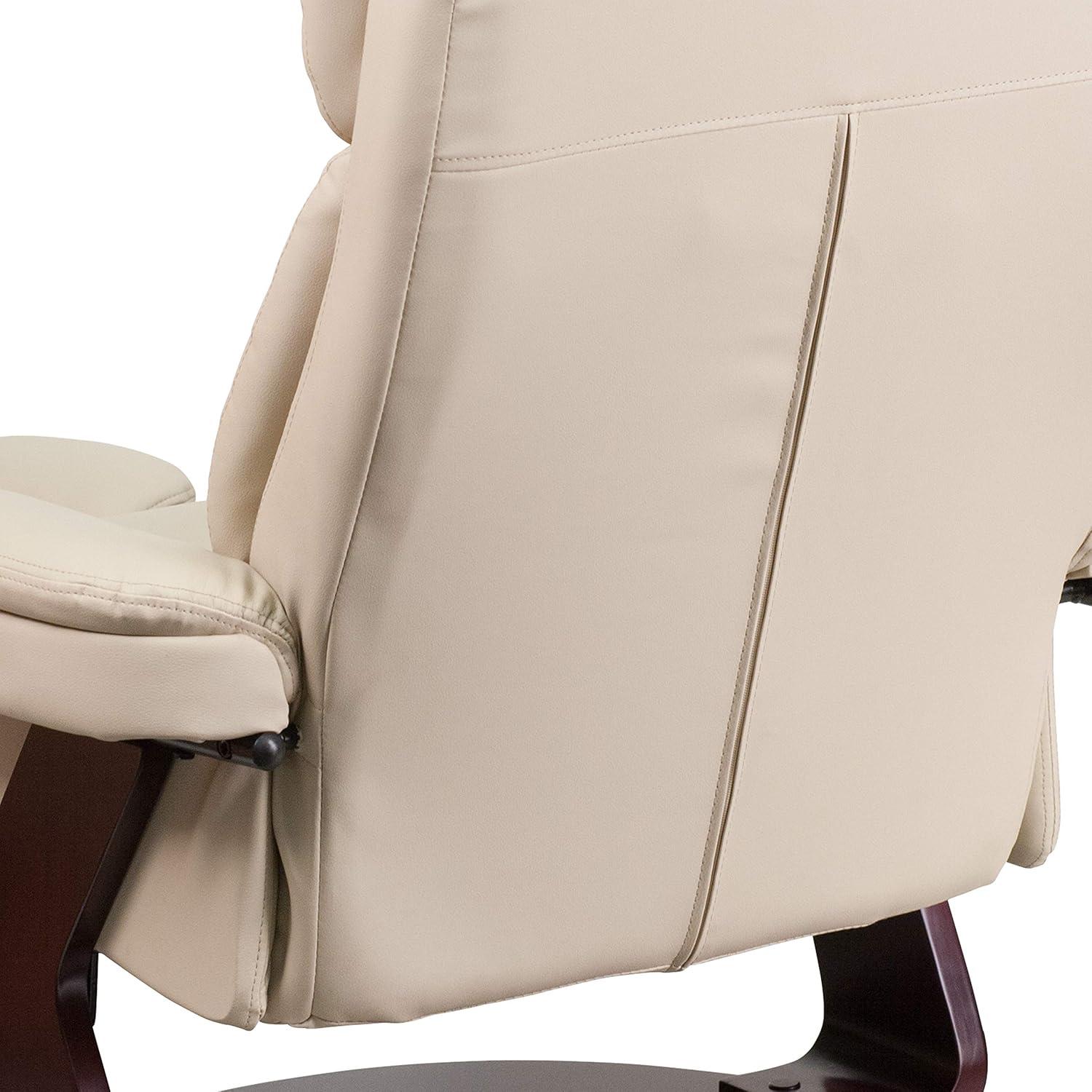 imageFlash Furniture Allie LeatherSoft Upholstered Recliner with Footrest Arms and Headrest Padded Swivel Recliner Chair and Ottoman Set PaliminoBeige