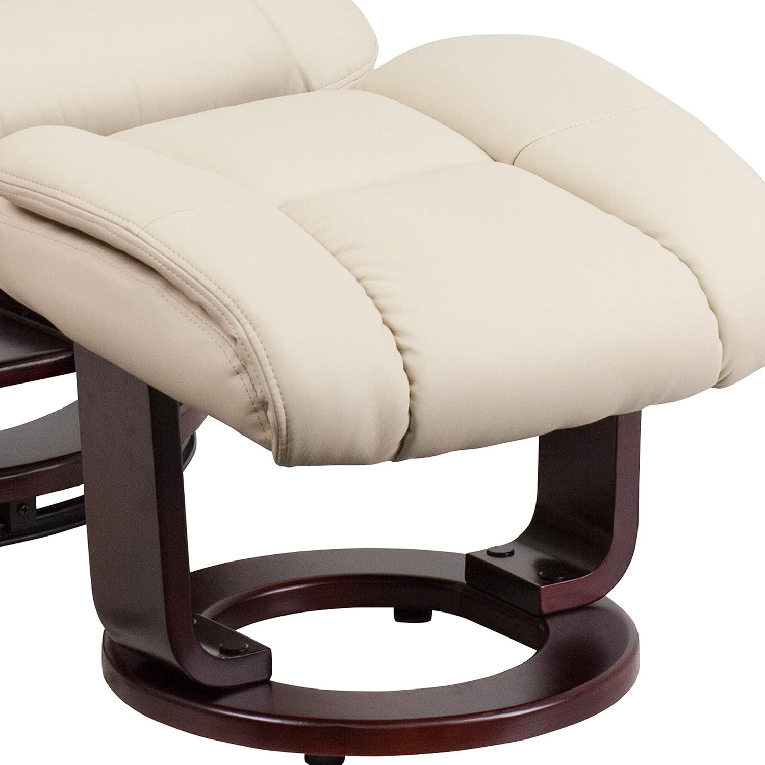 imageFlash Furniture Allie LeatherSoft Upholstered Recliner with Footrest Arms and Headrest Padded Swivel Recliner Chair and Ottoman Set PaliminoBeige