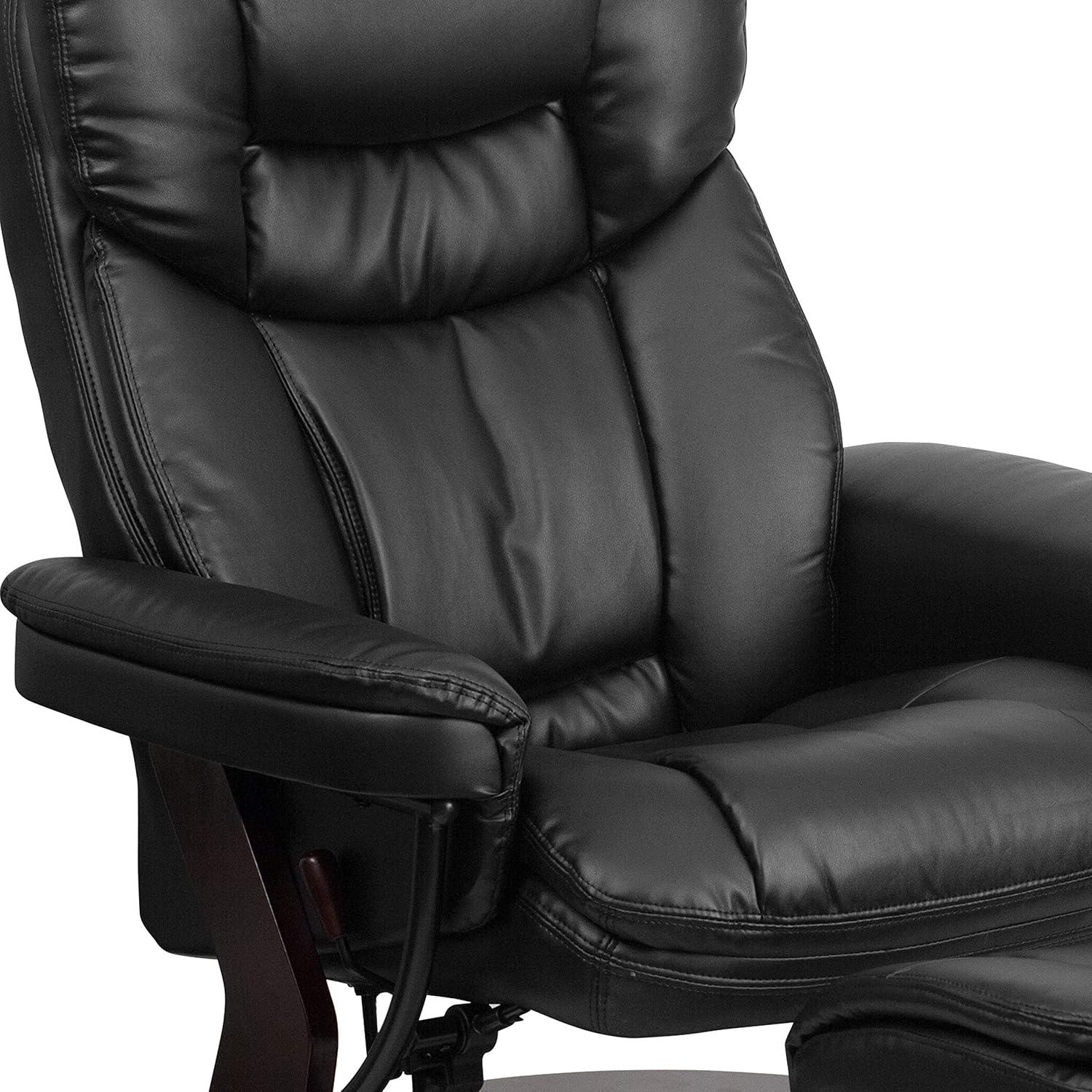 imageFlash Furniture Allie LeatherSoft Upholstered Recliner with Footrest Arms and Headrest Padded Swivel Recliner Chair and Ottoman Set PaliminoBlack