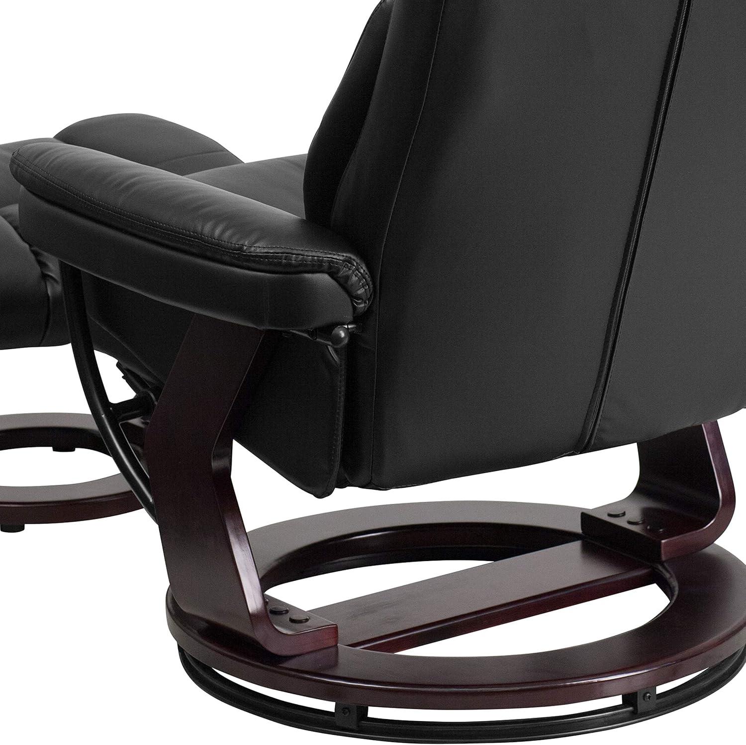 imageFlash Furniture Allie LeatherSoft Upholstered Recliner with Footrest Arms and Headrest Padded Swivel Recliner Chair and Ottoman Set PaliminoBlack