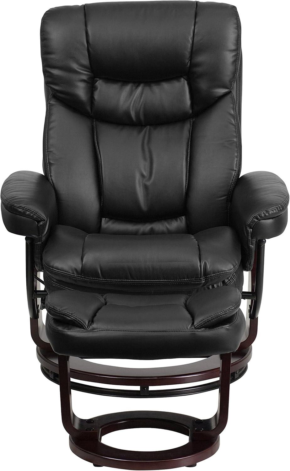 imageFlash Furniture Allie LeatherSoft Upholstered Recliner with Footrest Arms and Headrest Padded Swivel Recliner Chair and Ottoman Set PaliminoBlack