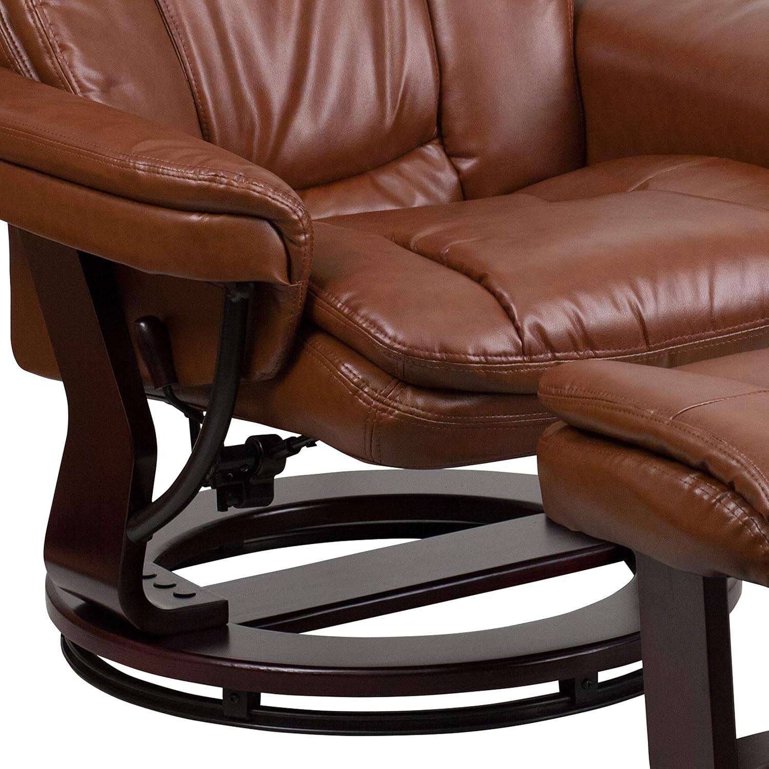 imageFlash Furniture Allie LeatherSoft Upholstered Recliner with Footrest Arms and Headrest Padded Swivel Recliner Chair and Ottoman Set PaliminoBrown Vintage