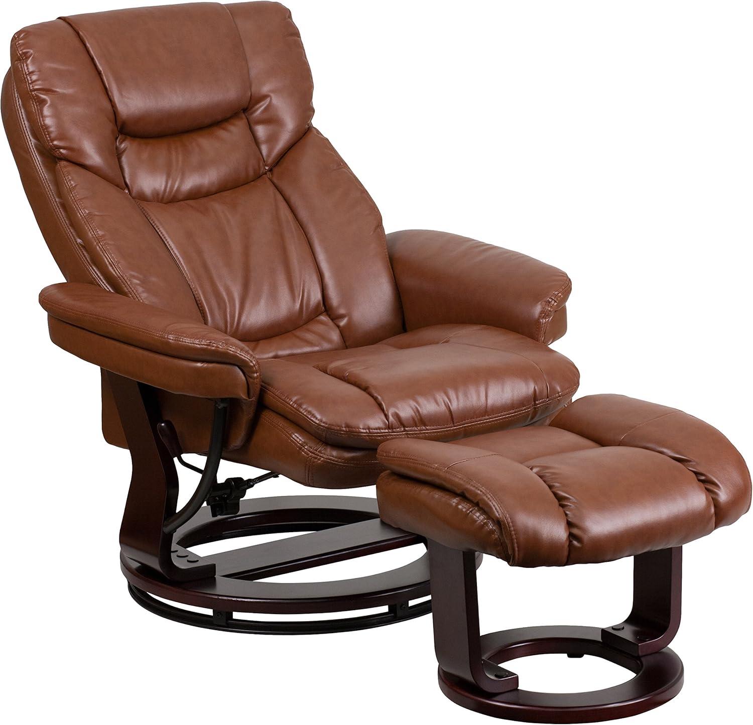 imageFlash Furniture Allie LeatherSoft Upholstered Recliner with Footrest Arms and Headrest Padded Swivel Recliner Chair and Ottoman Set PaliminoBrown Vintage