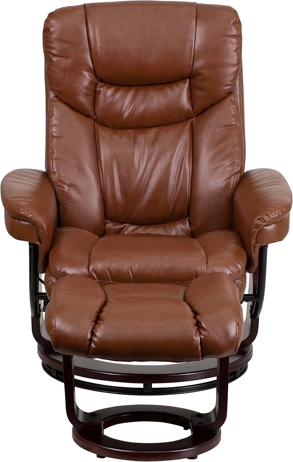 imageFlash Furniture Allie LeatherSoft Upholstered Recliner with Footrest Arms and Headrest Padded Swivel Recliner Chair and Ottoman Set PaliminoBrown Vintage