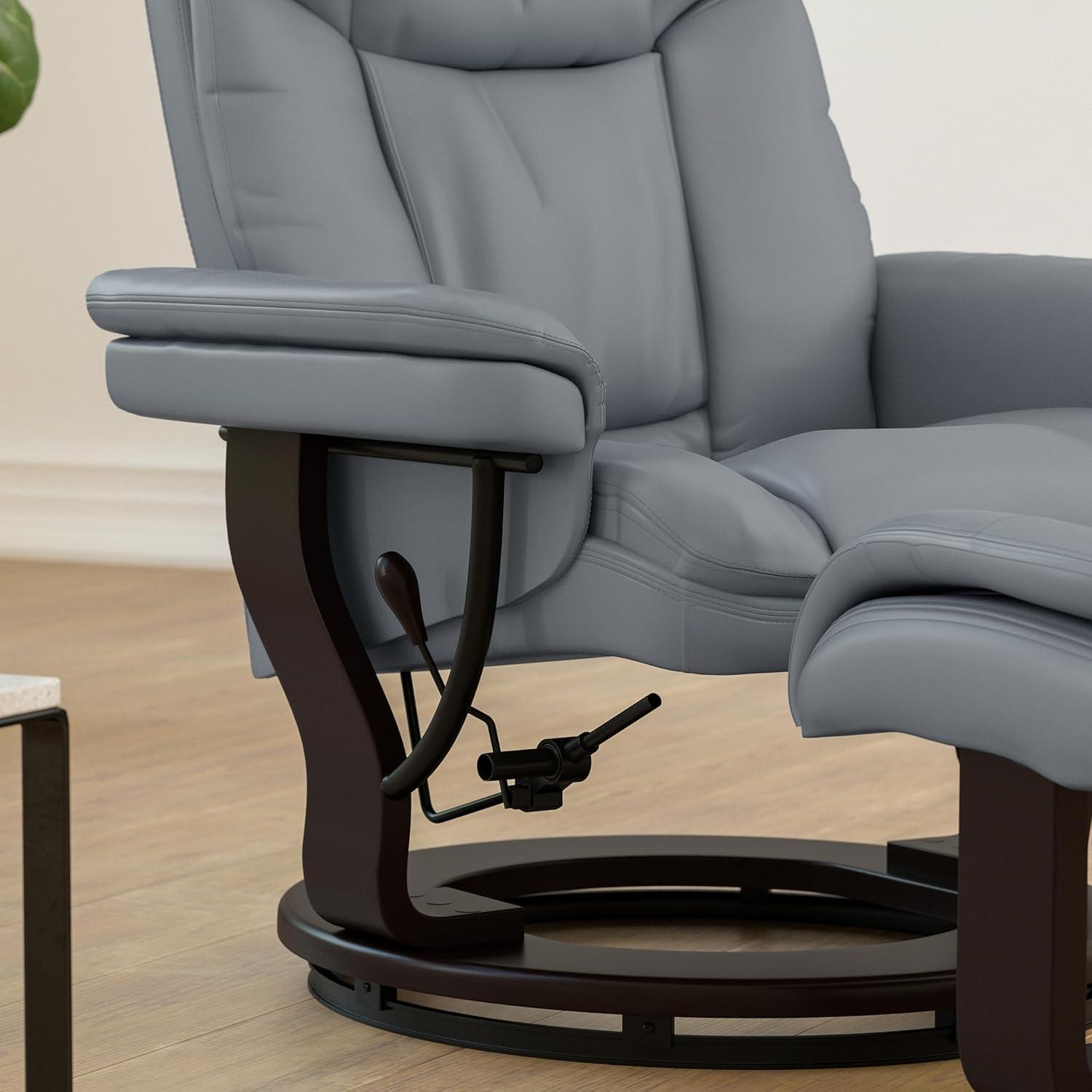 imageFlash Furniture Allie LeatherSoft Upholstered Recliner with Footrest Arms and Headrest Padded Swivel Recliner Chair and Ottoman Set PaliminoGrey