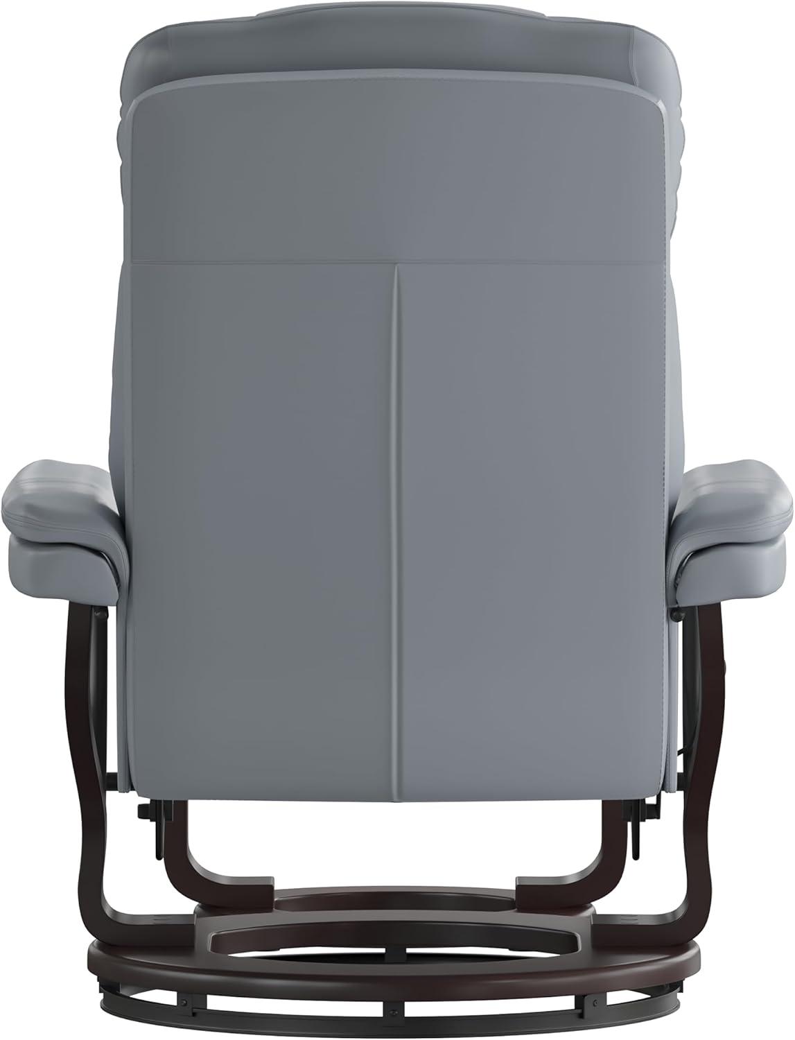 imageFlash Furniture Allie LeatherSoft Upholstered Recliner with Footrest Arms and Headrest Padded Swivel Recliner Chair and Ottoman Set PaliminoGrey