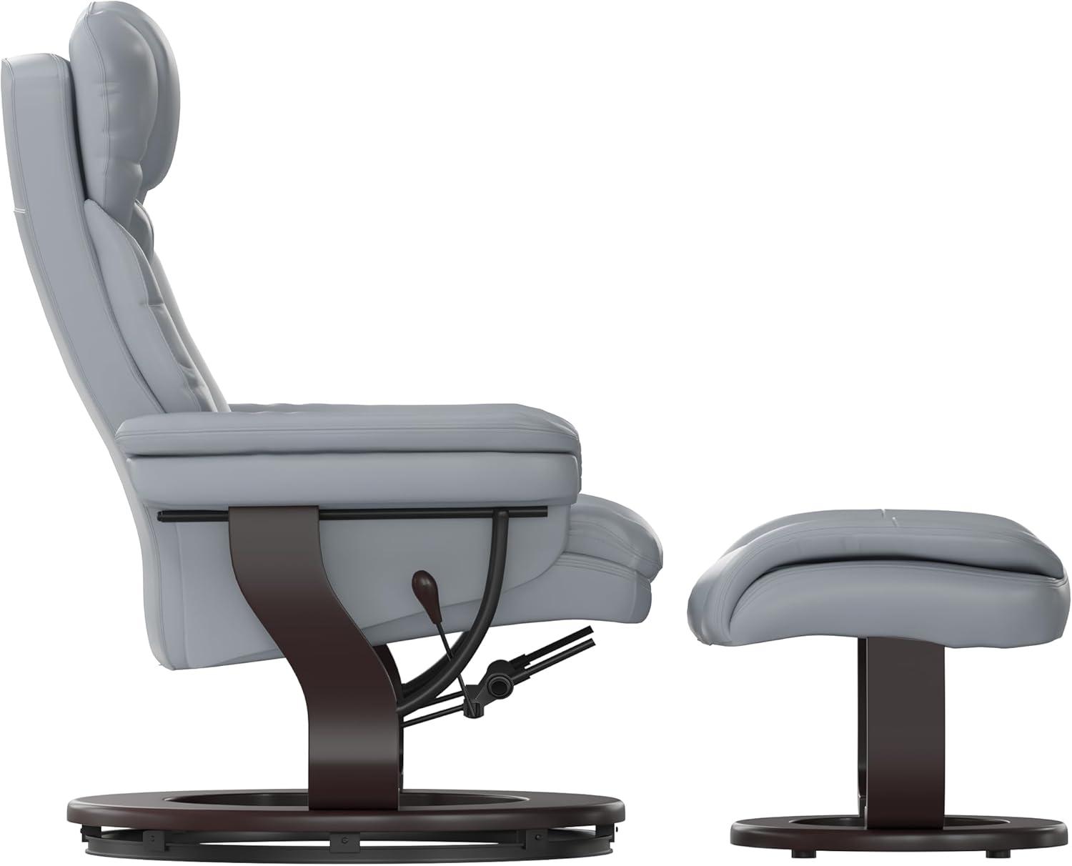 imageFlash Furniture Allie LeatherSoft Upholstered Recliner with Footrest Arms and Headrest Padded Swivel Recliner Chair and Ottoman Set PaliminoGrey