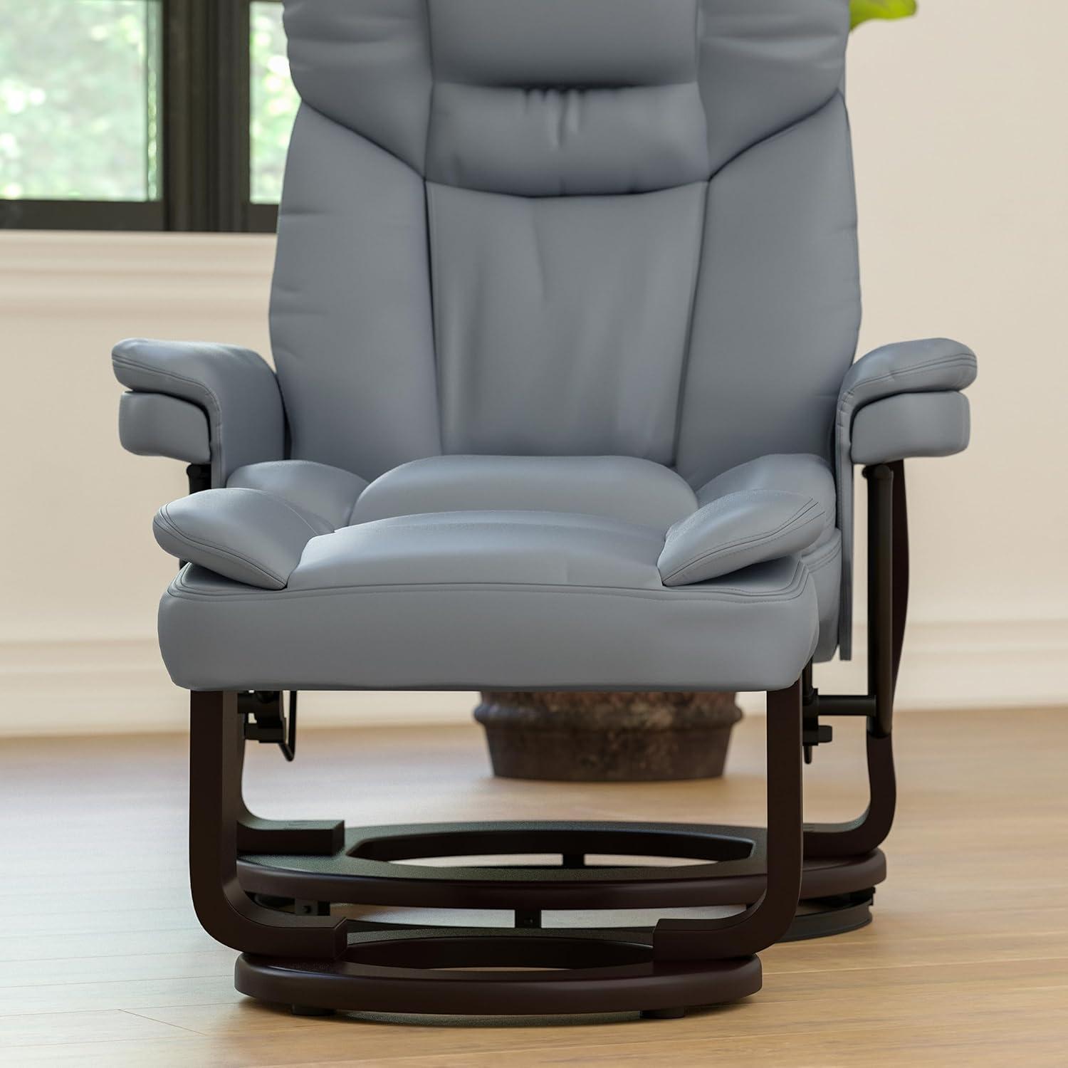imageFlash Furniture Allie LeatherSoft Upholstered Recliner with Footrest Arms and Headrest Padded Swivel Recliner Chair and Ottoman Set PaliminoGrey