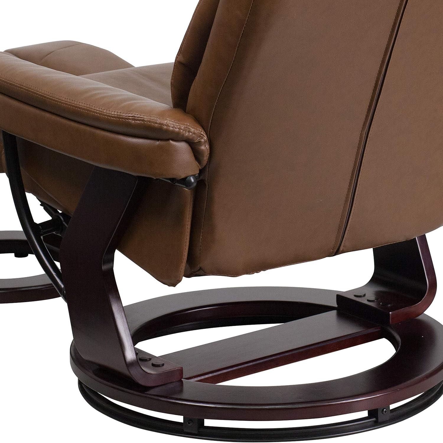 imageFlash Furniture Allie LeatherSoft Upholstered Recliner with Footrest Arms and Headrest Padded Swivel Recliner Chair and Ottoman Set PaliminoPalimino