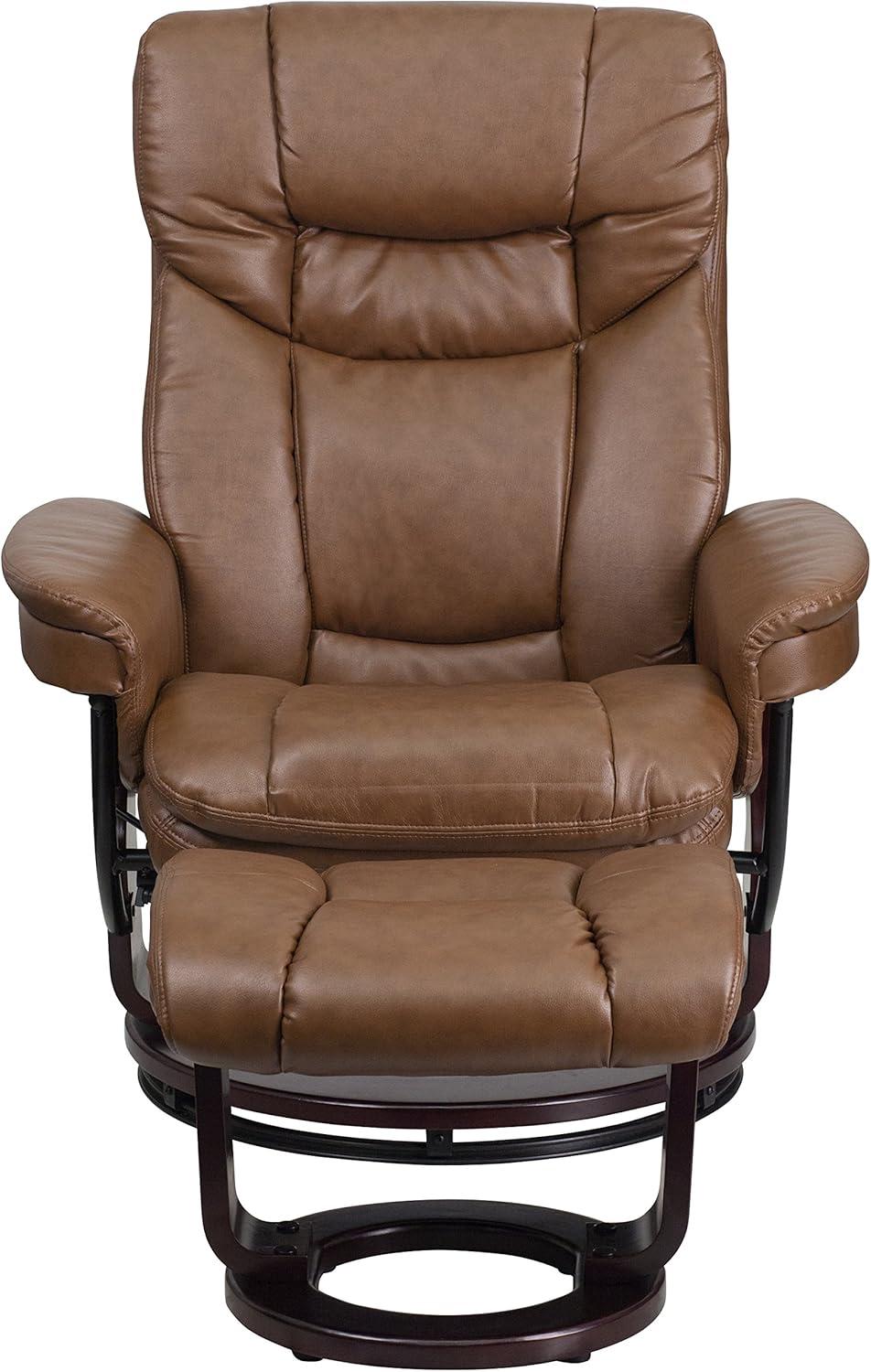 imageFlash Furniture Allie LeatherSoft Upholstered Recliner with Footrest Arms and Headrest Padded Swivel Recliner Chair and Ottoman Set PaliminoPalimino
