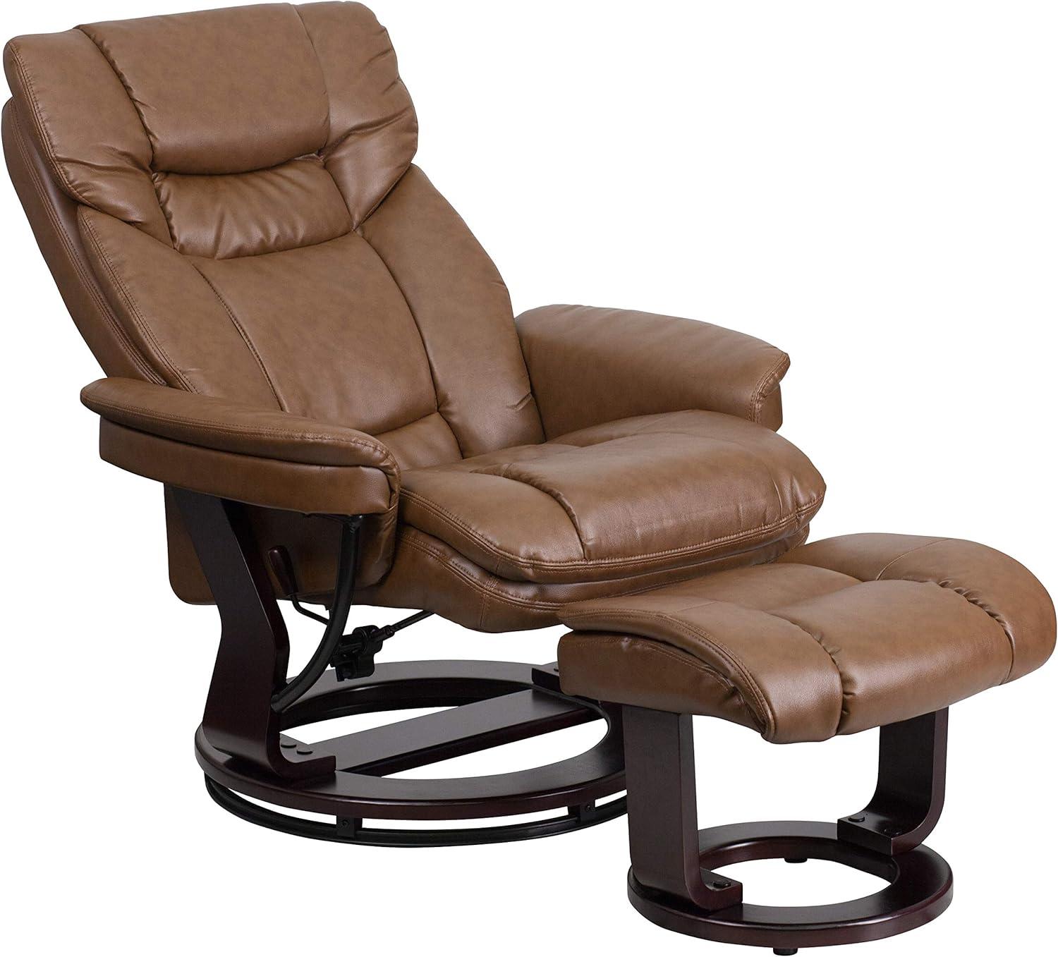 imageFlash Furniture Allie LeatherSoft Upholstered Recliner with Footrest Arms and Headrest Padded Swivel Recliner Chair and Ottoman Set PaliminoPalimino