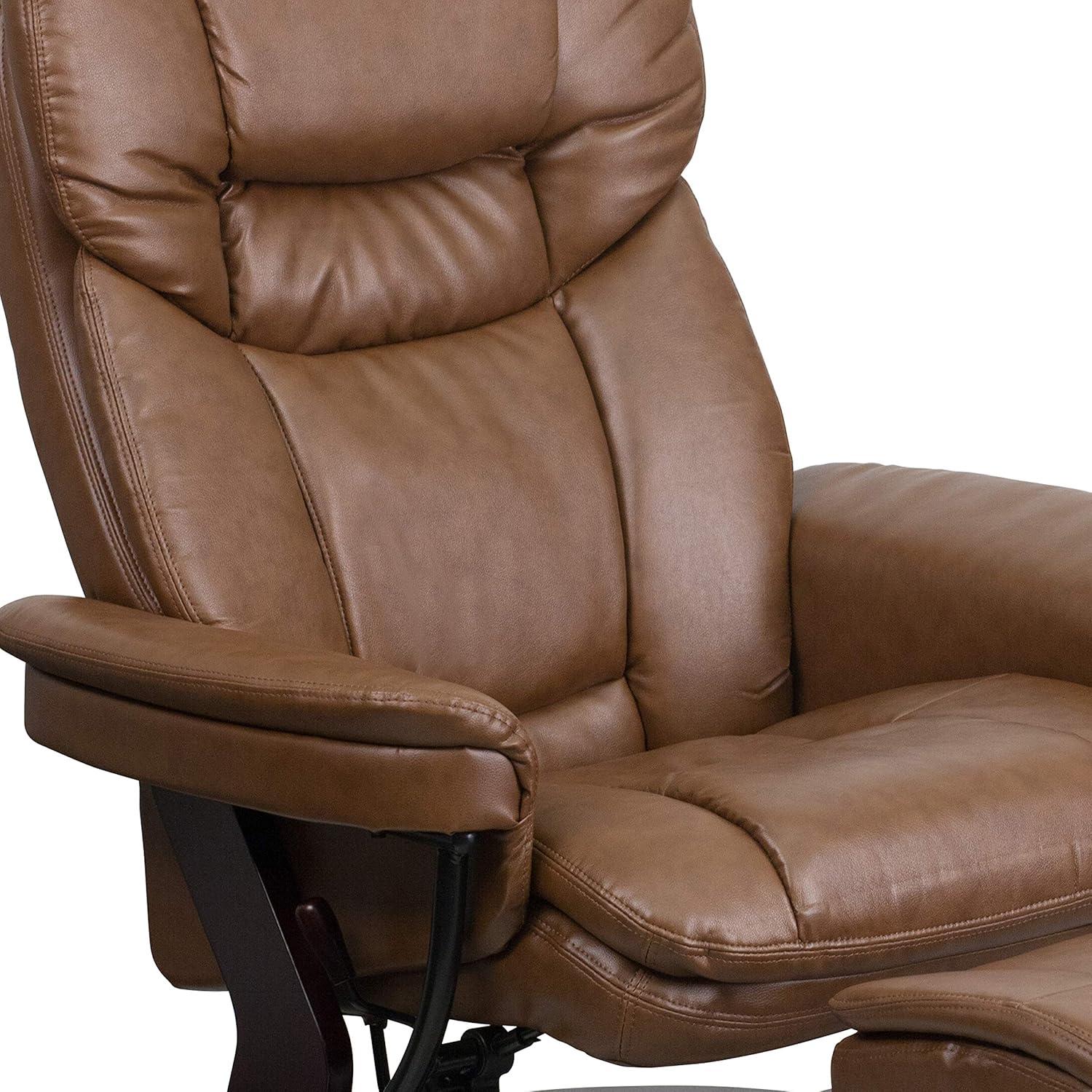 imageFlash Furniture Allie LeatherSoft Upholstered Recliner with Footrest Arms and Headrest Padded Swivel Recliner Chair and Ottoman Set PaliminoPalimino