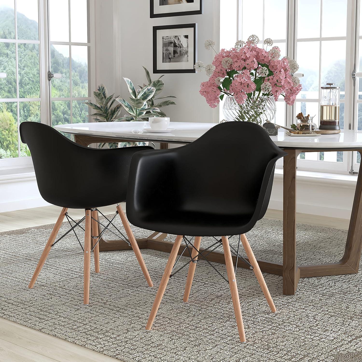 imageFlash Furniture Alonza Series White Plastic Chair with Wooden LegsBlack