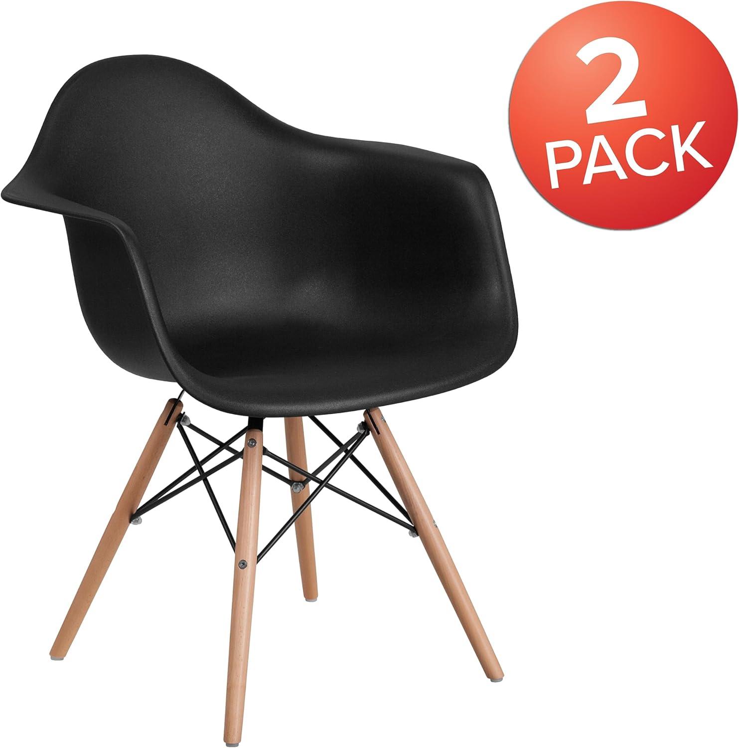 imageFlash Furniture Alonza Series White Plastic Chair with Wooden LegsBlack