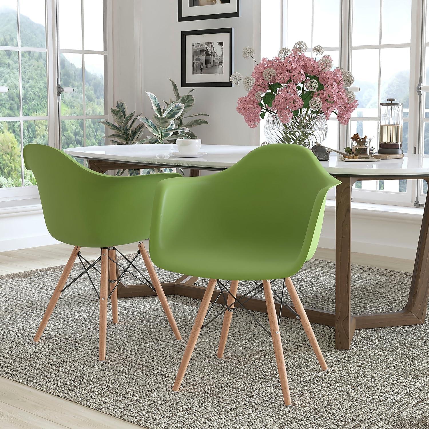 imageFlash Furniture Alonza Series White Plastic Chair with Wooden LegsGreen