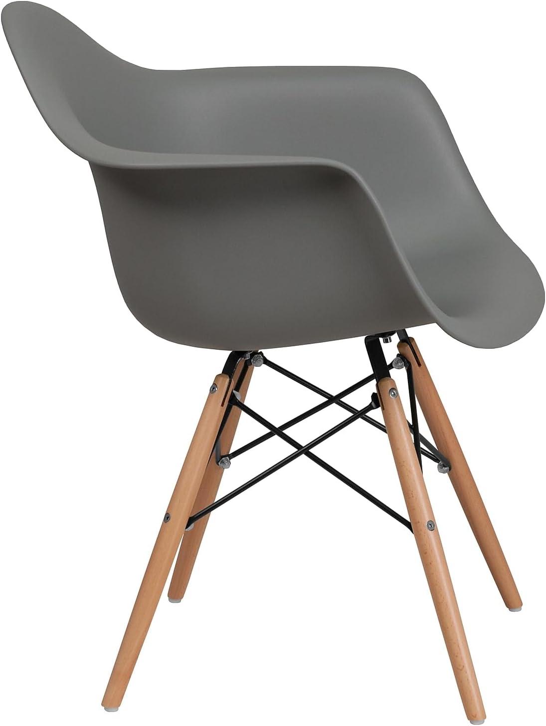imageFlash Furniture Alonza Series White Plastic Chair with Wooden LegsMoss Gray