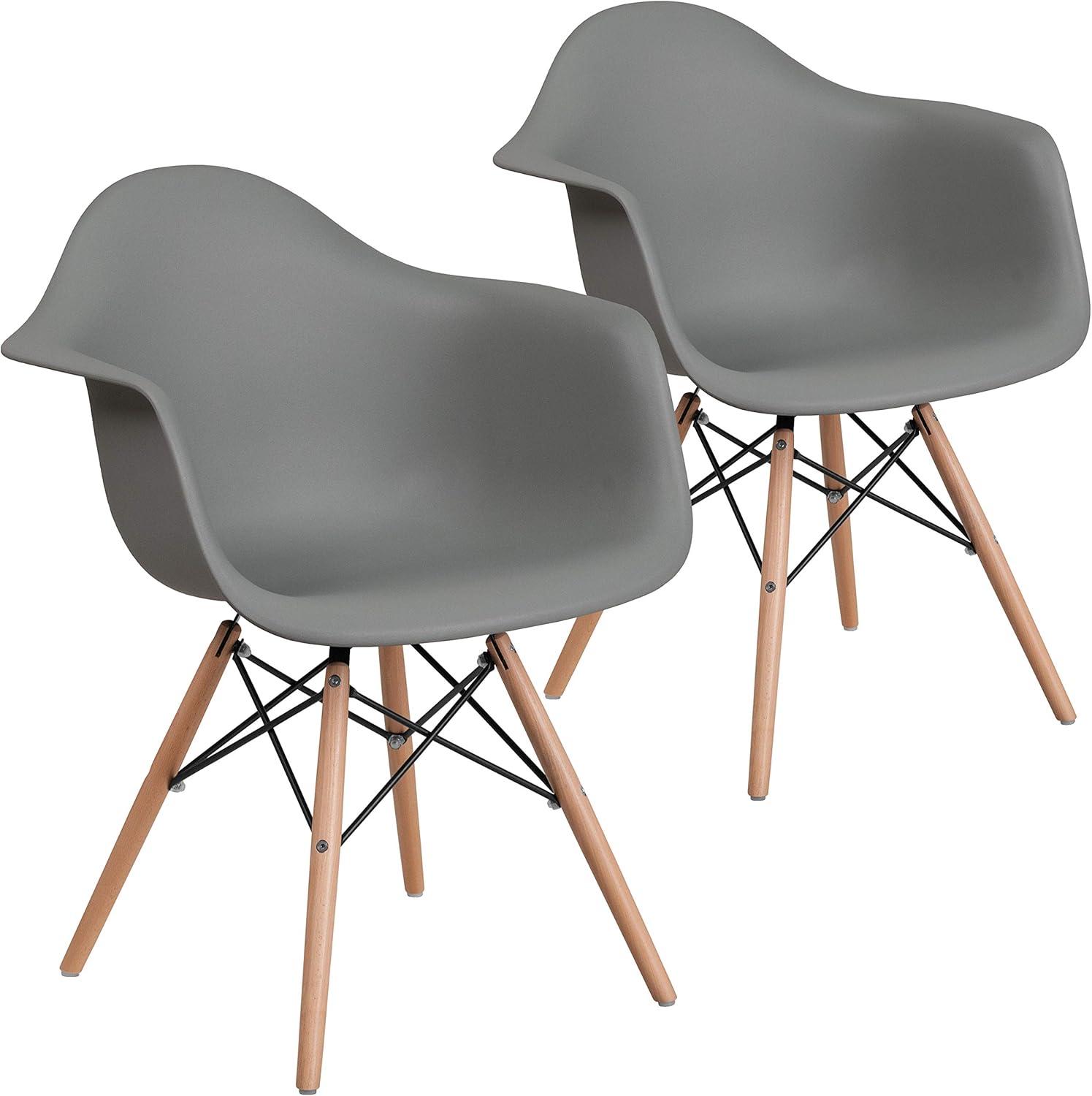 imageFlash Furniture Alonza Series White Plastic Chair with Wooden LegsMoss Gray
