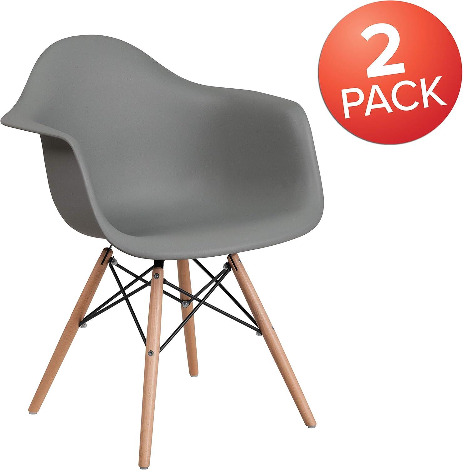 imageFlash Furniture Alonza Series White Plastic Chair with Wooden LegsMoss Gray