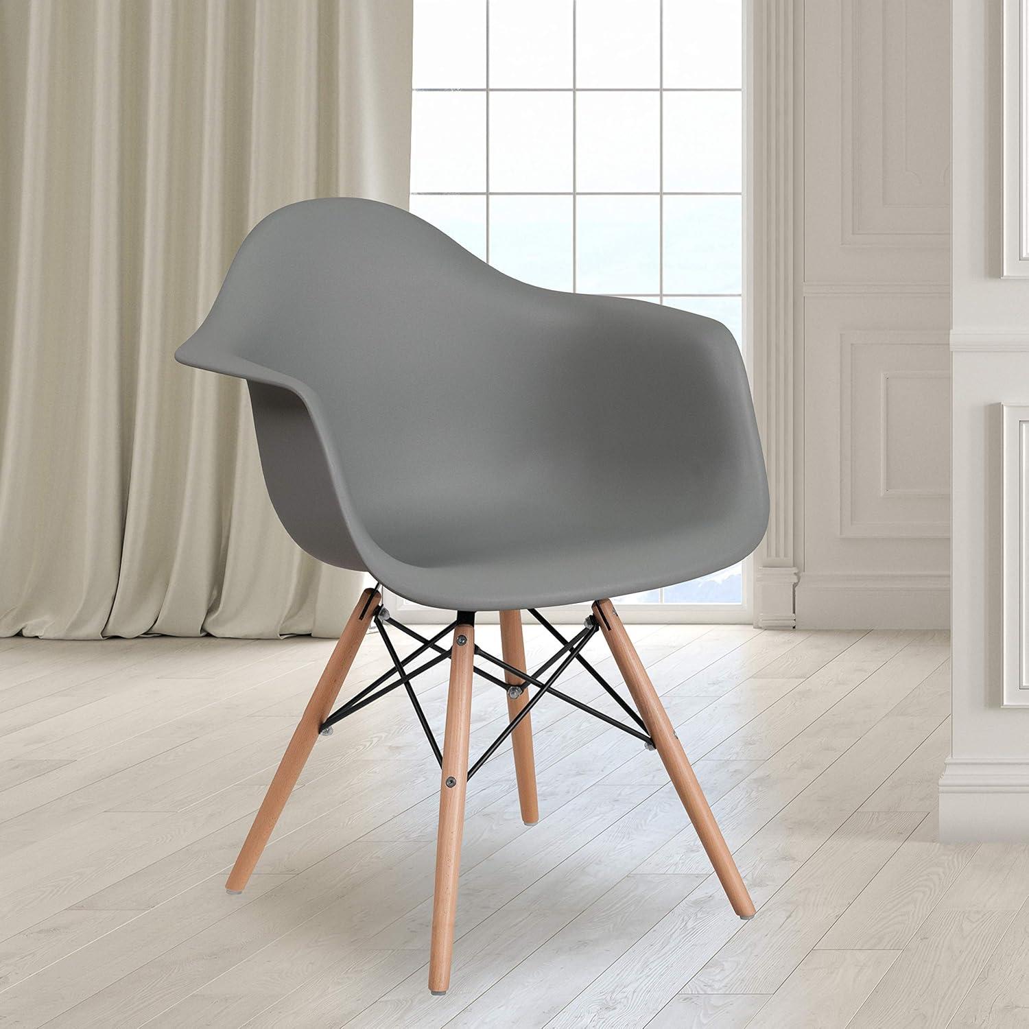 imageFlash Furniture Alonza Series White Plastic Chair with Wooden LegsMoss Gray