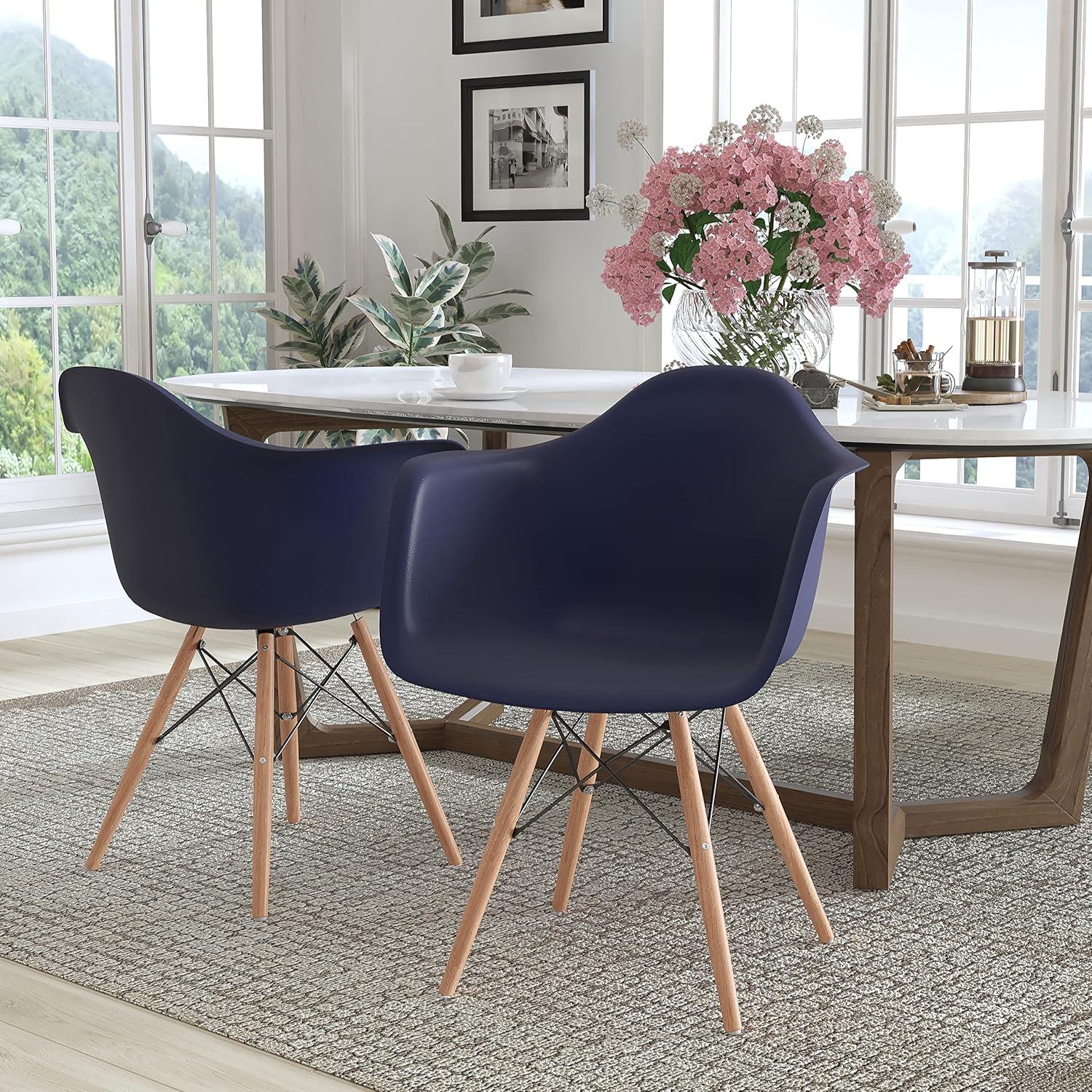 imageFlash Furniture Alonza Series White Plastic Chair with Wooden LegsNavy