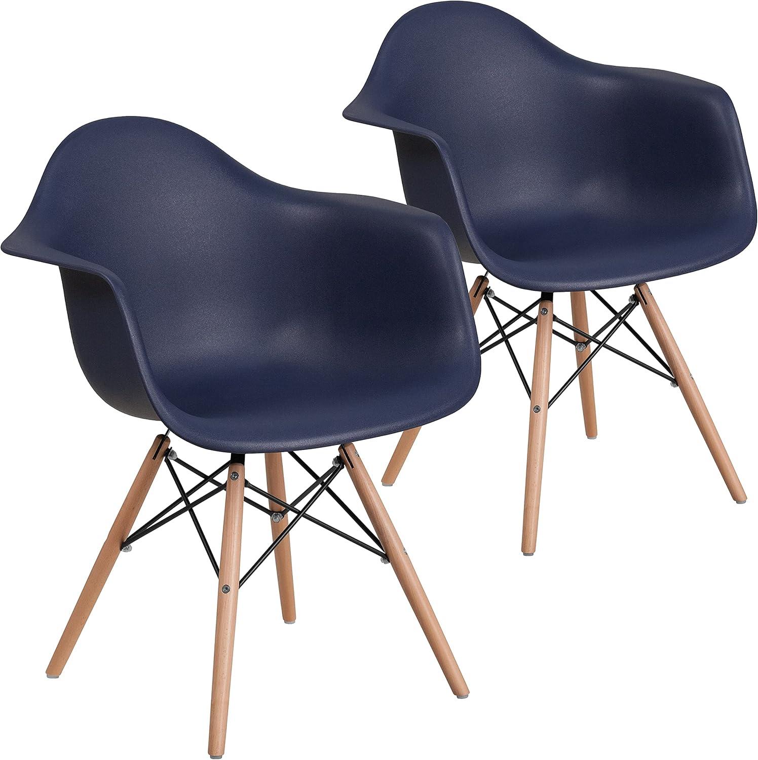 imageFlash Furniture Alonza Series White Plastic Chair with Wooden LegsNavy
