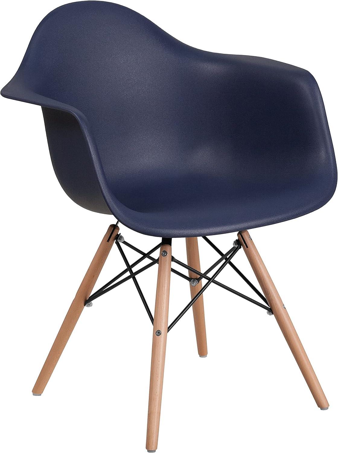 imageFlash Furniture Alonza Series White Plastic Chair with Wooden LegsNavy