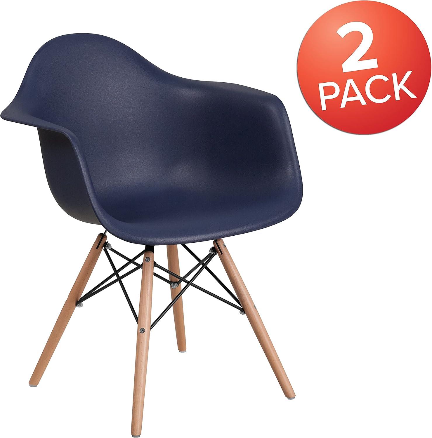 imageFlash Furniture Alonza Series White Plastic Chair with Wooden LegsNavy