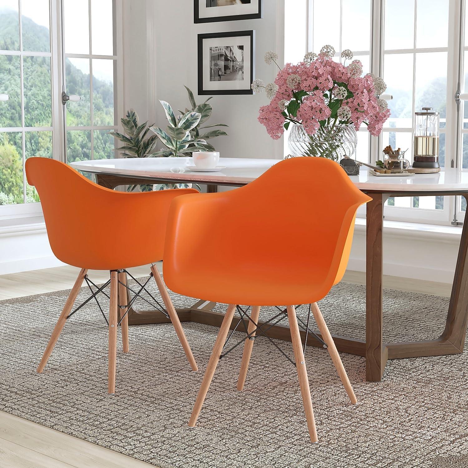imageFlash Furniture Alonza Series White Plastic Chair with Wooden LegsOrange