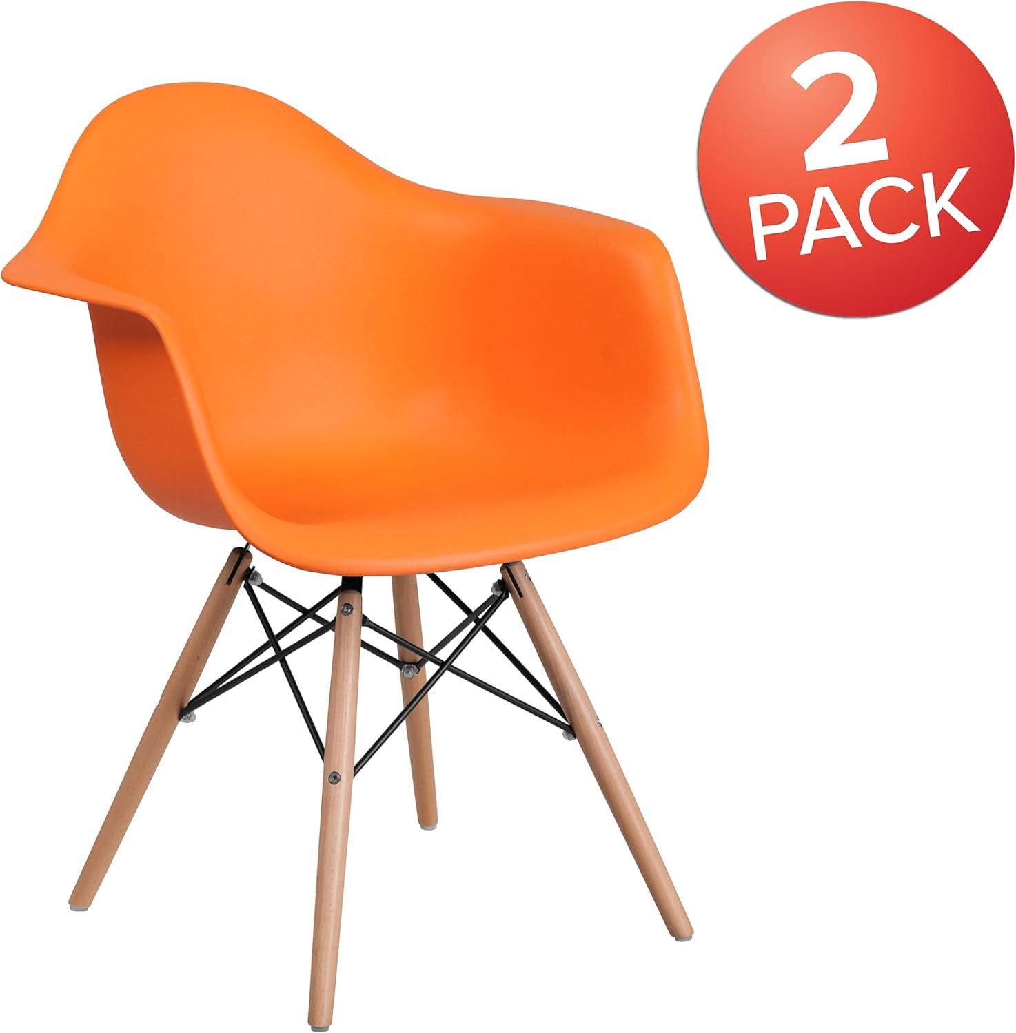 imageFlash Furniture Alonza Series White Plastic Chair with Wooden LegsOrange