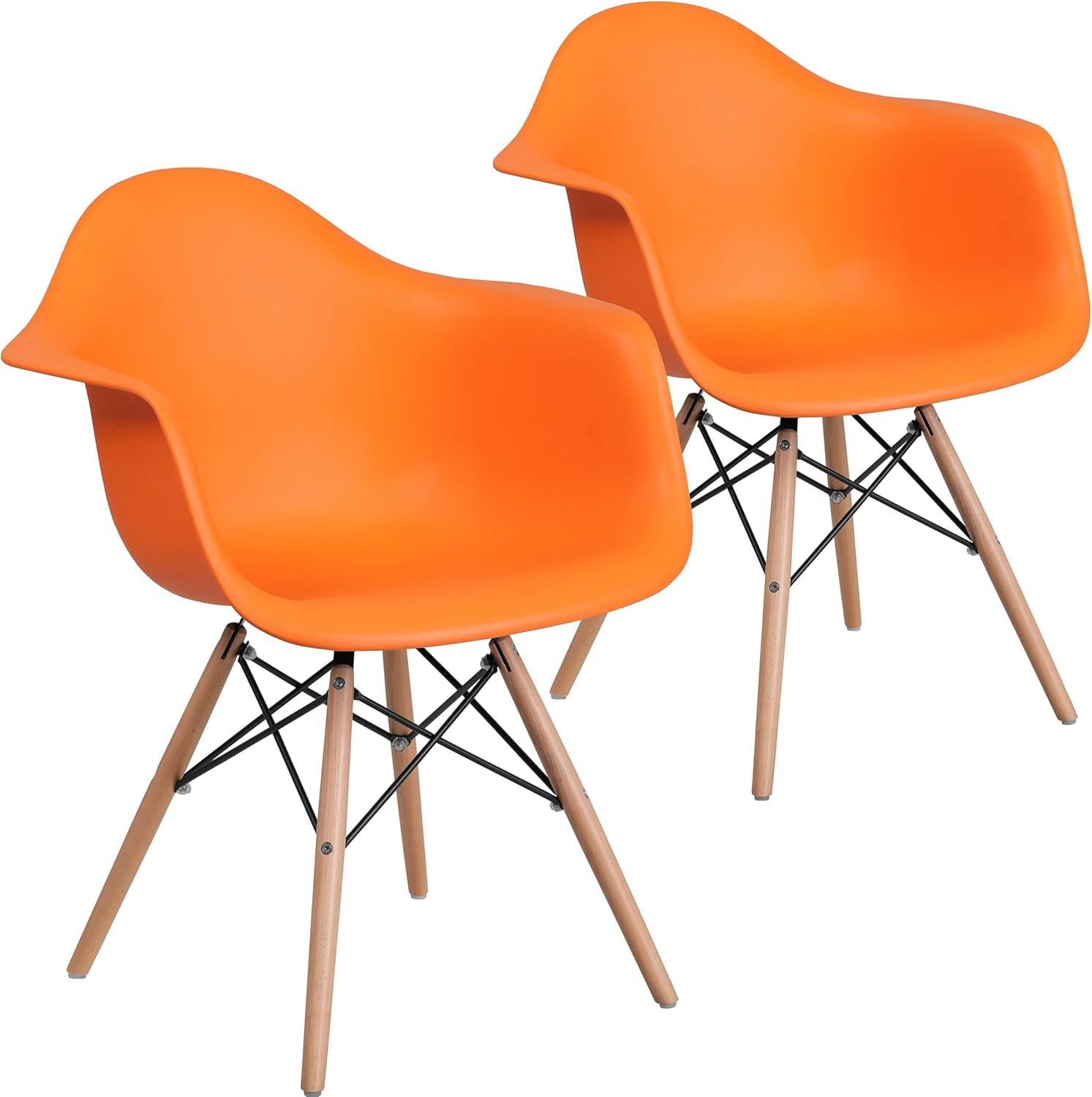 imageFlash Furniture Alonza Series White Plastic Chair with Wooden LegsOrange