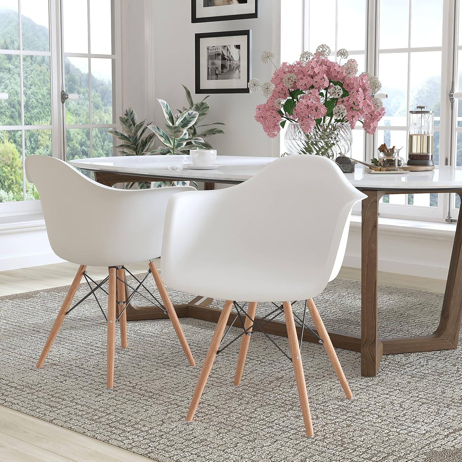 imageFlash Furniture Alonza Series White Plastic Chair with Wooden LegsWhite