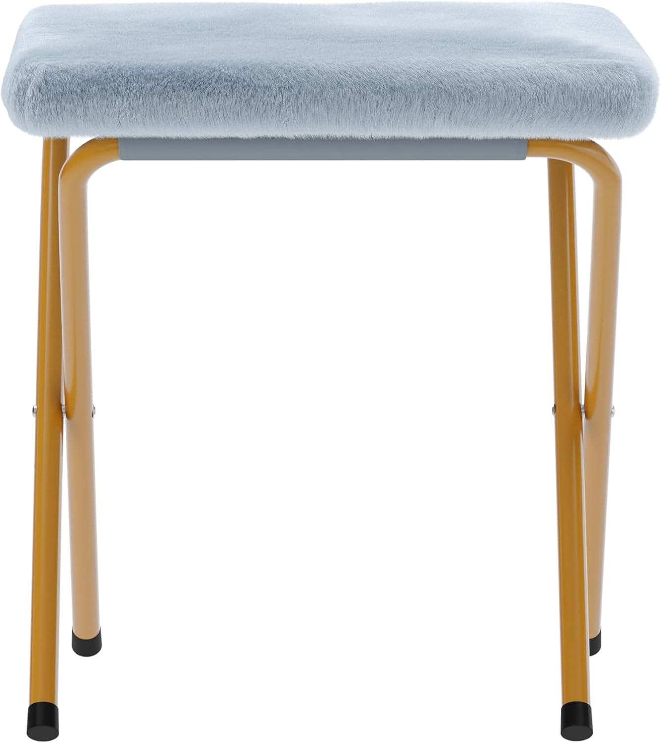 imageFlash Furniture Archer Saucer Chair with Folding Steel Frame Portable Oversized Saucer Chair for Dorm or Bedroom 28quot Dusty Aqua Faux FurSoft Gold FrameAqua FabricSoft Gold Frame