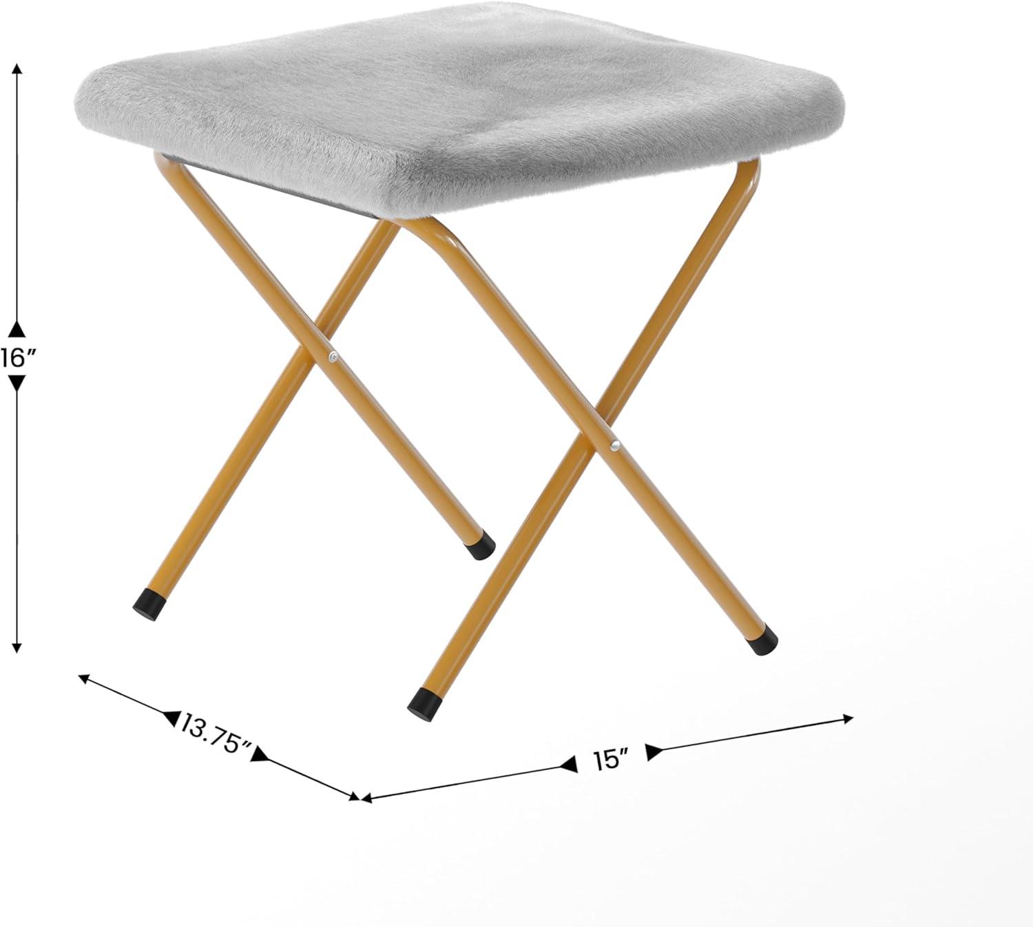 imageFlash Furniture Archer Saucer Chair with Folding Steel Frame Portable Oversized Saucer Chair for Dorm or Bedroom 28quot Dusty Aqua Faux FurSoft Gold FrameGray FabricSoft Gold Frame