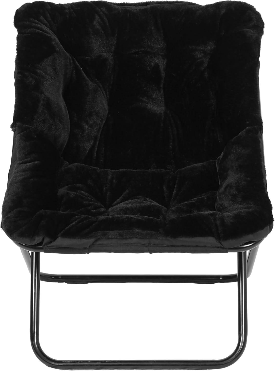 imageFlash Furniture Archer Saucer Chair with Folding Steel Frame Portable Oversized Saucer Chair for Dorm or Bedroom 28quot Dusty Aqua Faux FurSoft Gold FrameBlack FabricBlack Frame