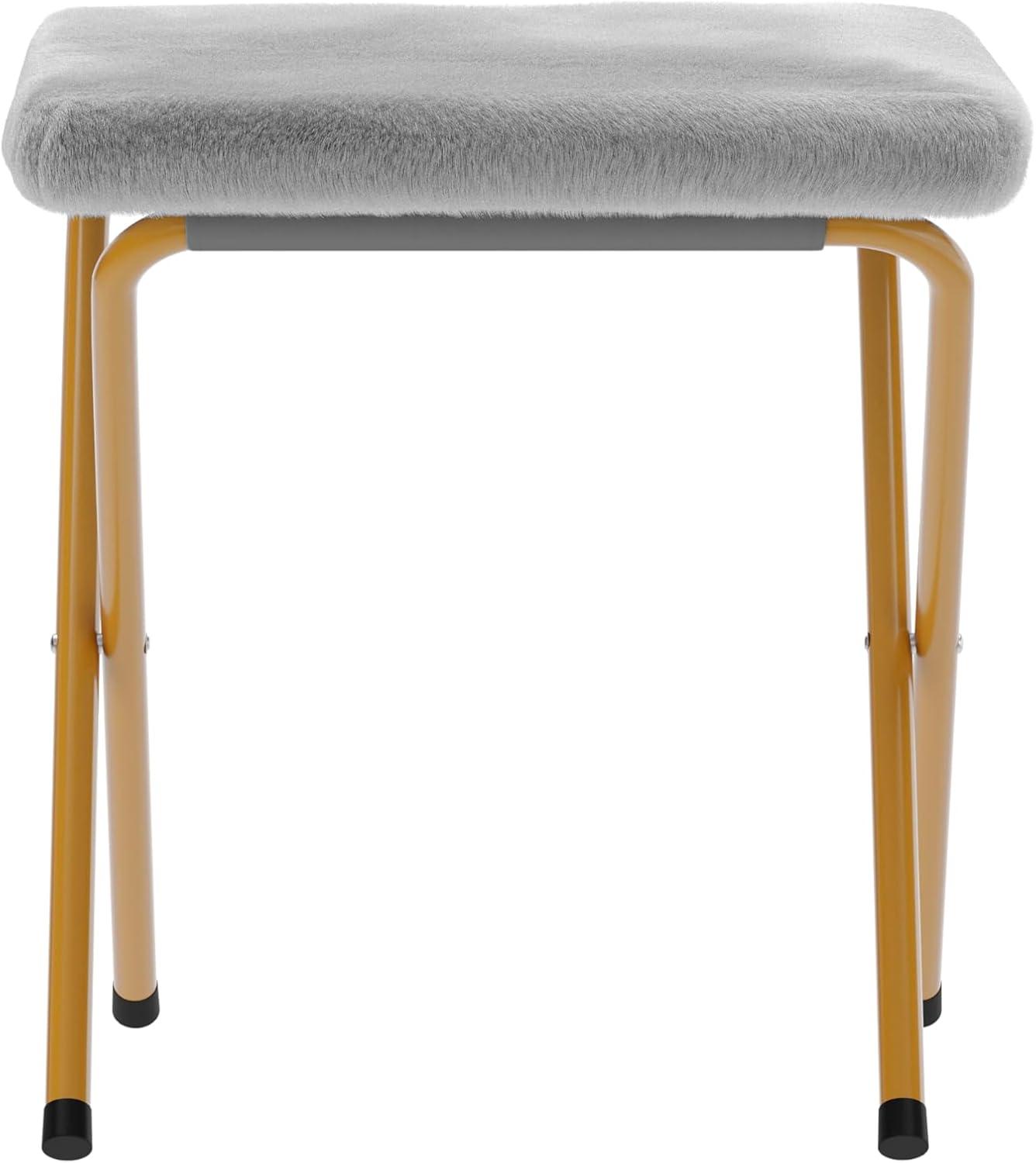imageFlash Furniture Archer Saucer Chair with Folding Steel Frame Portable Oversized Saucer Chair for Dorm or Bedroom 28quot Dusty Aqua Faux FurSoft Gold FrameGray FabricSoft Gold Frame