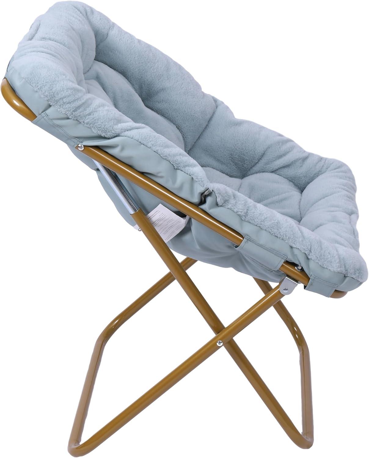 imageFlash Furniture Archer Saucer Chair with Folding Steel Frame Portable Oversized Saucer Chair for Dorm or Bedroom 28quot Dusty Aqua Faux FurSoft Gold FrameAqua FabricSoft Gold Frame