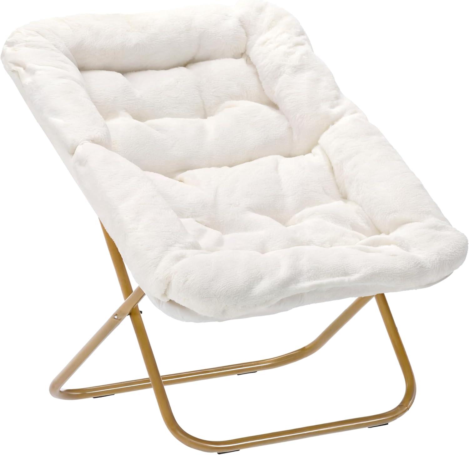 imageFlash Furniture Archer Saucer Chair with Folding Steel Frame Portable Oversized Saucer Chair for Dorm or Bedroom 28quot Dusty Aqua Faux FurSoft Gold FrameIvory Faux Shearling FabricSoft Gold Frame