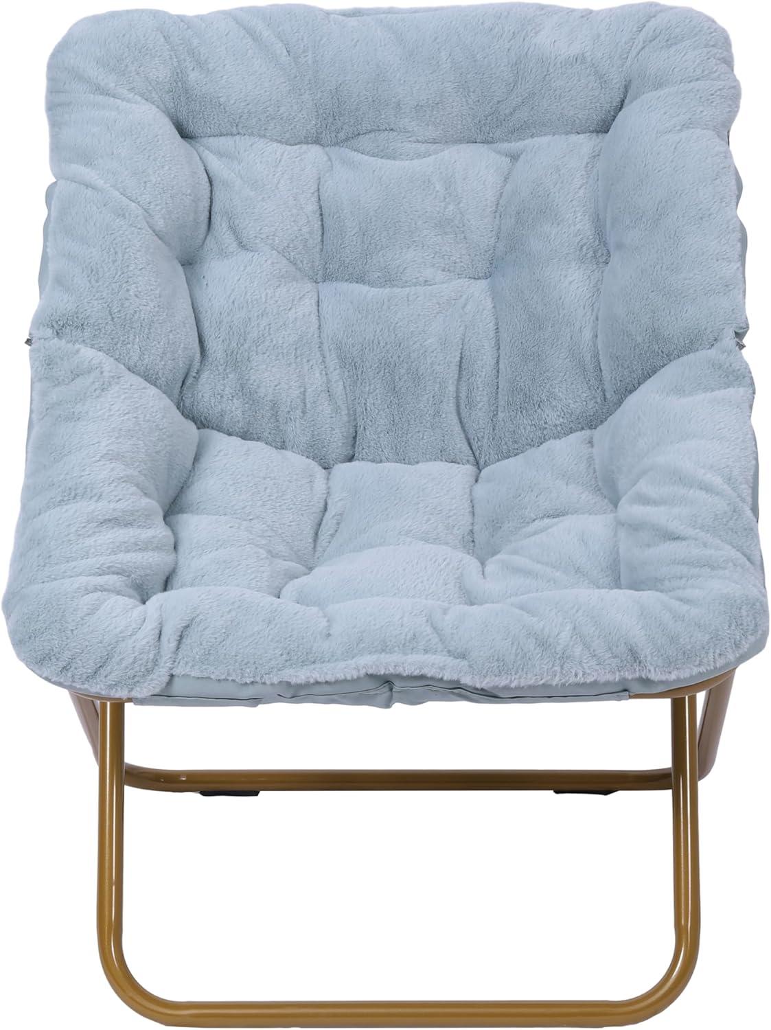 imageFlash Furniture Archer Saucer Chair with Folding Steel Frame Portable Oversized Saucer Chair for Dorm or Bedroom 28quot Dusty Aqua Faux FurSoft Gold FrameAqua FabricSoft Gold Frame